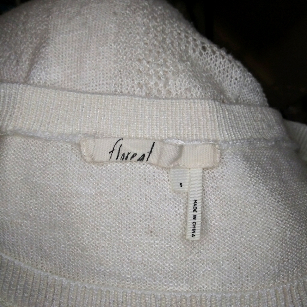 Anthropologie Floreat Ivory Cottagecore Style Crocheted Linen Blend Sweater - Picture 8 of 10